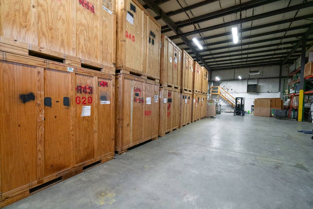 storage facility of fox moving and storage, with several big wooden crates